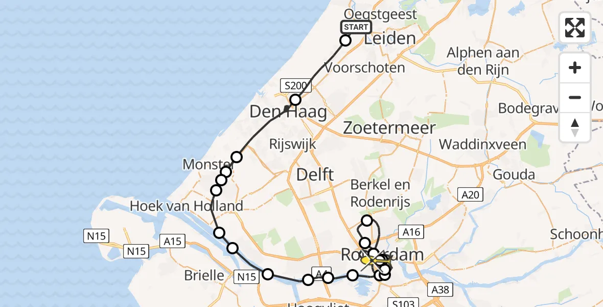 Routekaart van de vlucht: Politieheli naar Erasmus MC, Oostdorperweg