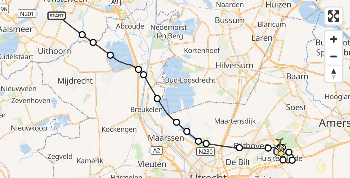 Routekaart van de vlucht: Politieheli naar Huis ter Heide, Ringdijk BP