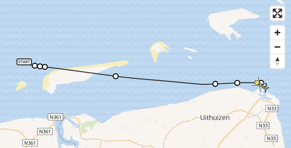 Routekaart van de vlucht: Kustwachthelikopter naar Eemshaven, Grensgebied / Grenzbereich