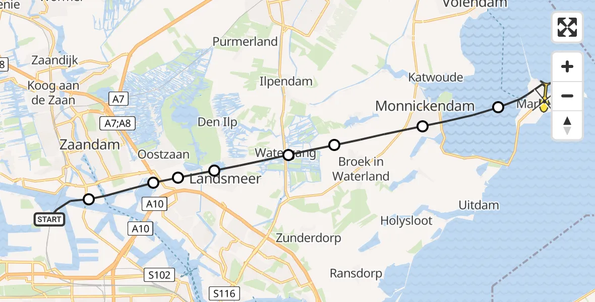 Routekaart van de vlucht: Lifeliner 1 naar Marken, Symon Spiersweg