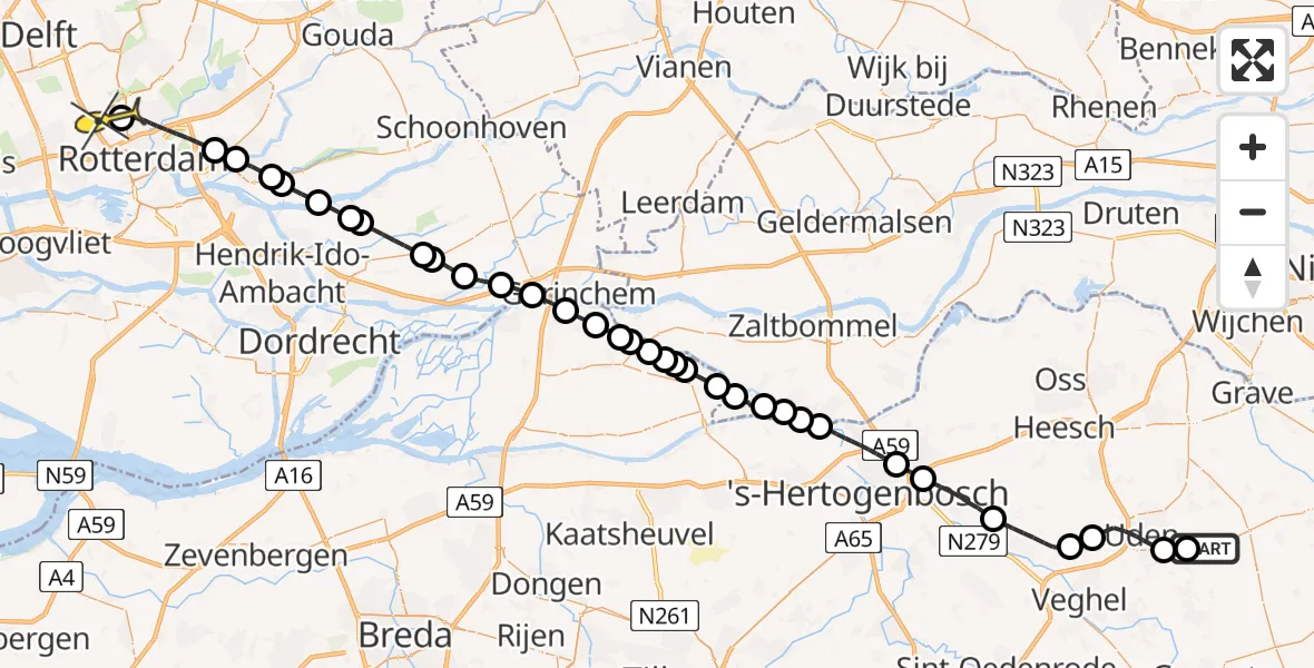 Routekaart van de vlucht: Traumaheli naar Rotterdam The Hague Airport, Lagenheuvelstraat