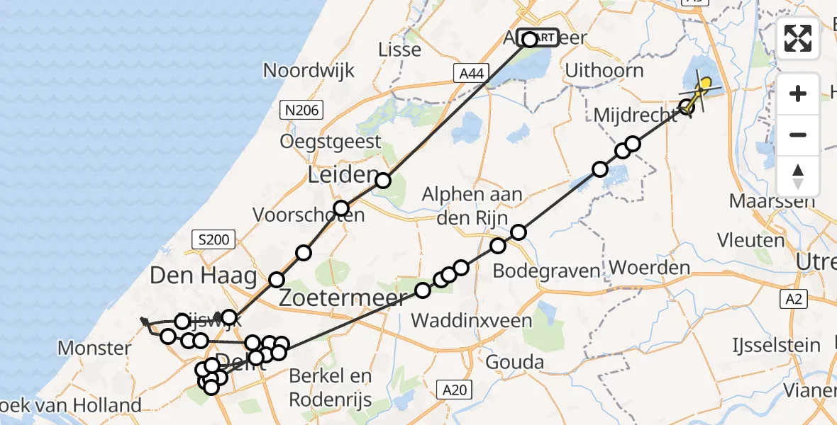 Routekaart van de vlucht: Politieheli naar Vinkeveen, Leimuiderdijk