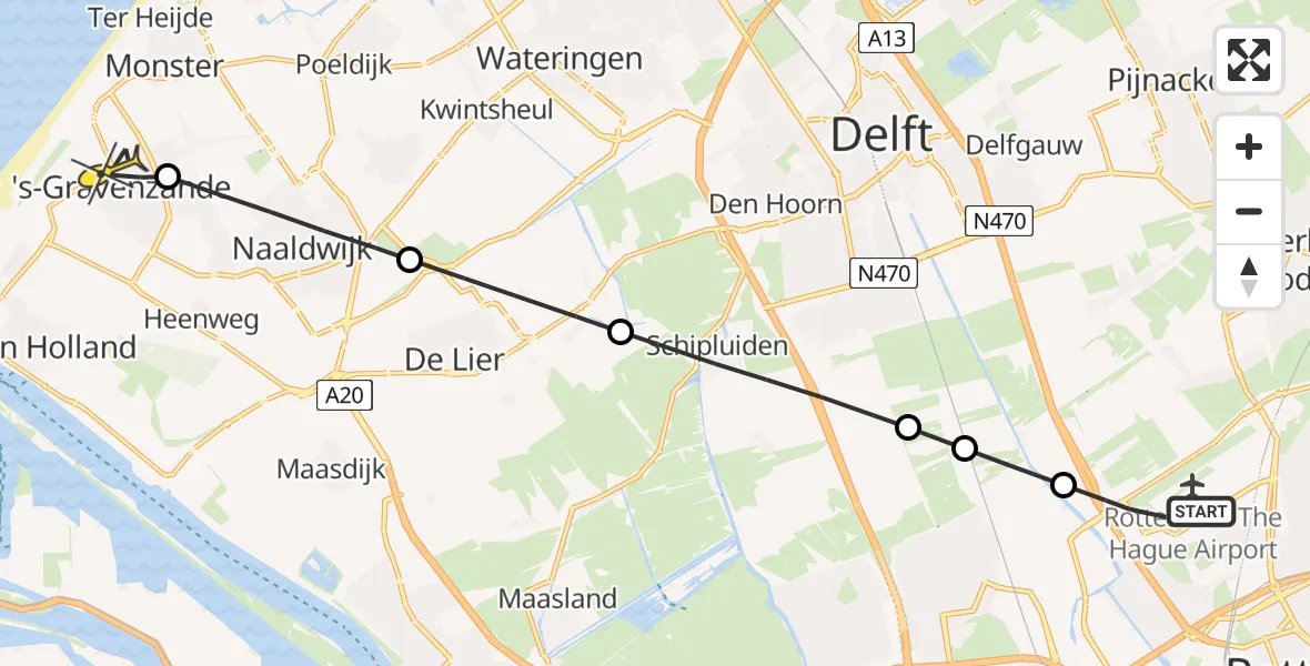 Routekaart van de vlucht: Lifeliner 2 naar 's-Gravenzande, Vliegveldweg