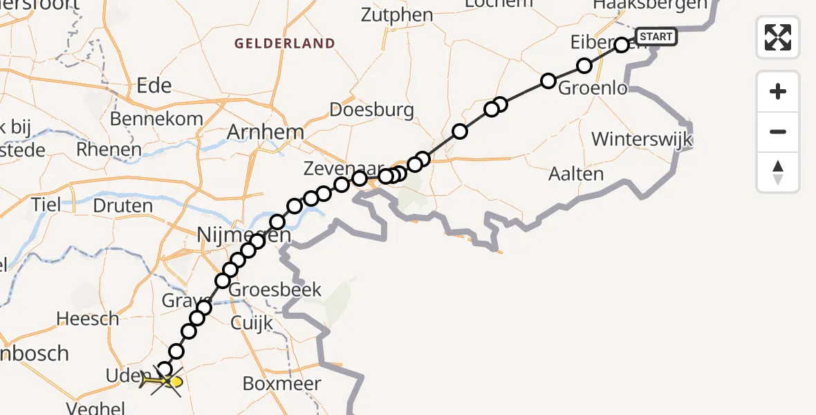 Routekaart van de vlucht: Lifeliner 3 naar Vliegbasis Volkel, Krakeelsweg