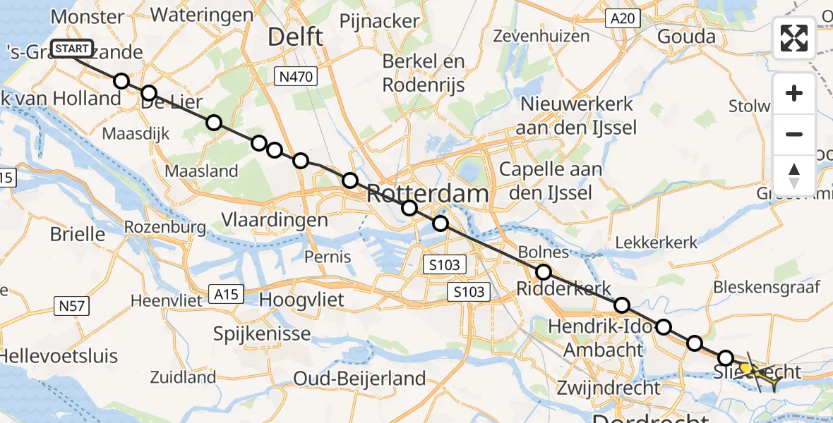 Routekaart van de vlucht: Lifeliner 2 naar Sliedrecht, Elzenhof