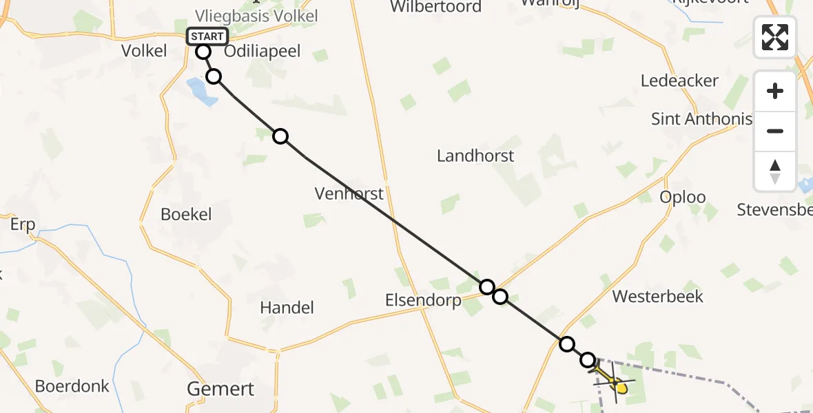 Routekaart van de vlucht: Lifeliner 3 naar Vredepeel, Oosterheidestraat