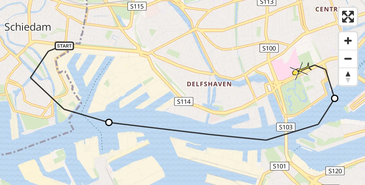 Routekaart van de vlucht: Lifeliner 1 naar Erasmus MC, Fortunaweg