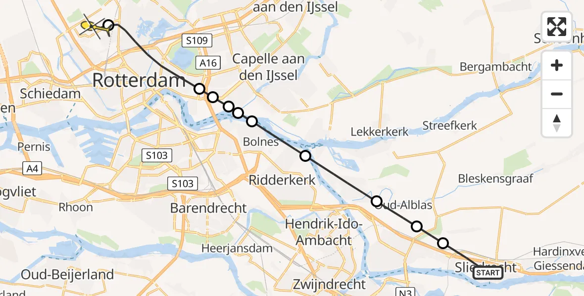 Routekaart van de vlucht: Lifeliner 2 naar Rotterdam The Hague Airport, Leeghwaterstraat