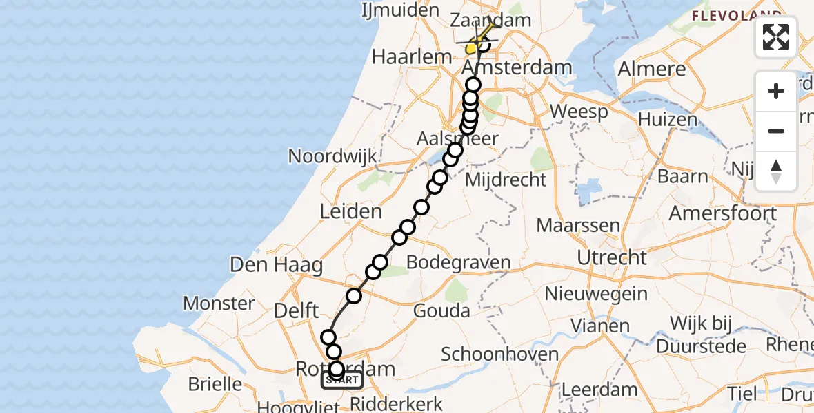 Routekaart van de vlucht: Lifeliner 1 naar Amsterdam Heliport, Heemraadssingel