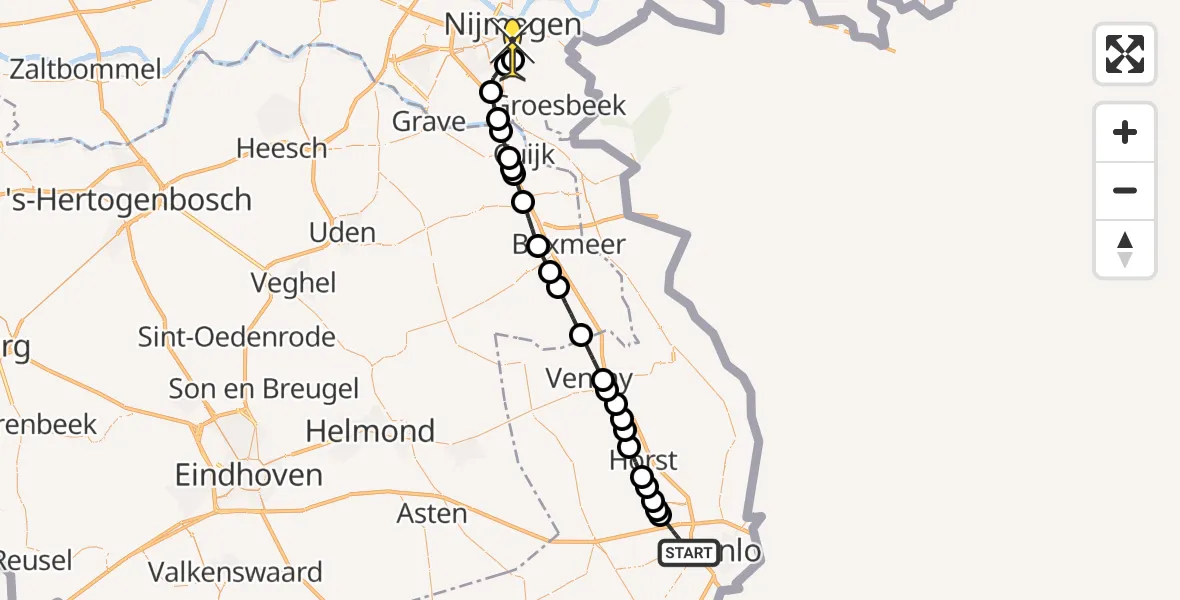 Routekaart van de vlucht: Lifeliner 3 naar Radboud Universitair Medisch Centrum, Heijendaal