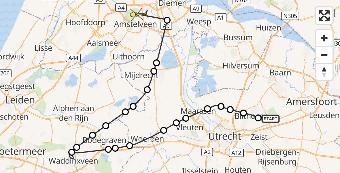 Routekaart van de vlucht: Politieheli naar Amstelveen, Dolderseweg