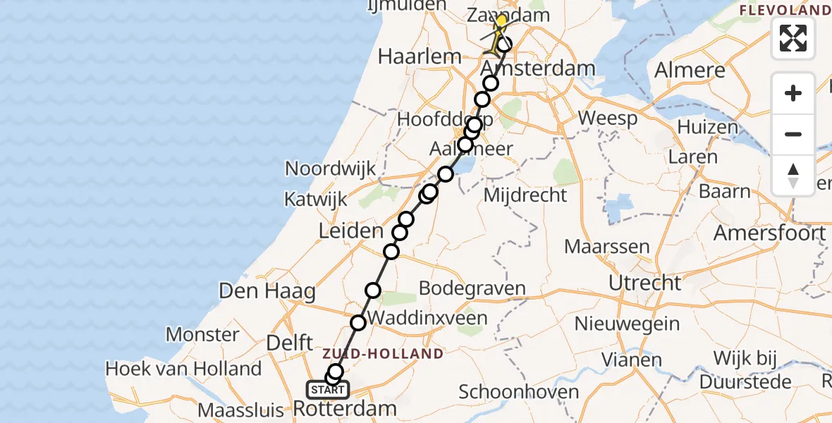 Routekaart van de vlucht: Traumaheli naar Amsterdam Heliport, Bovendijk