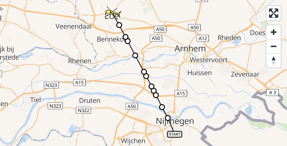 Routekaart van de vlucht: Lifeliner 3 naar Ede, Weurtseweg