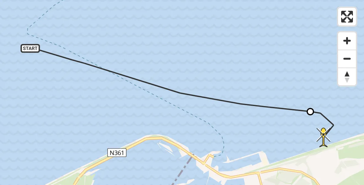 Routekaart van de vlucht: Kustwachthelikopter naar Lauwersoog, Kustweg