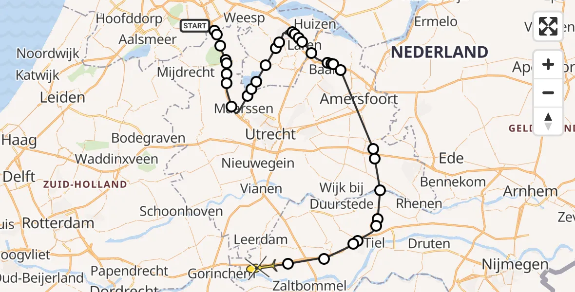 Routekaart van de vlucht: Politieheli naar Vuren, Molenwetering