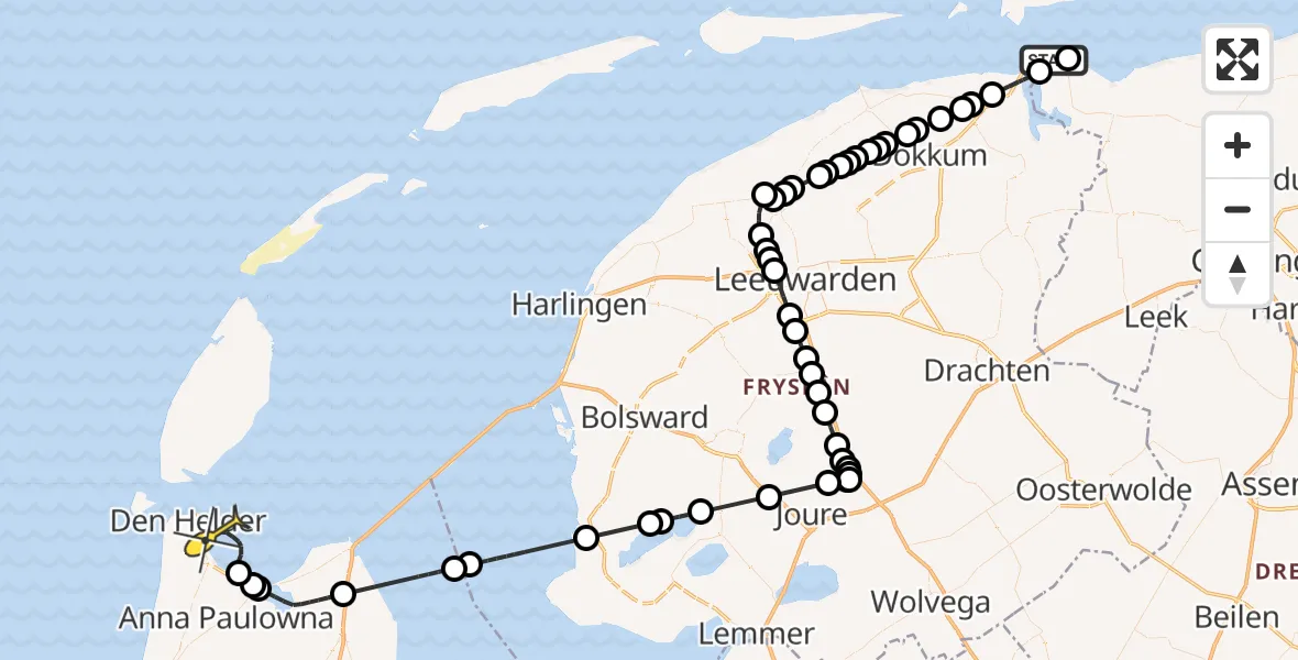 Routekaart van de vlucht: Kustwachthelikopter naar Den Helder, Oort