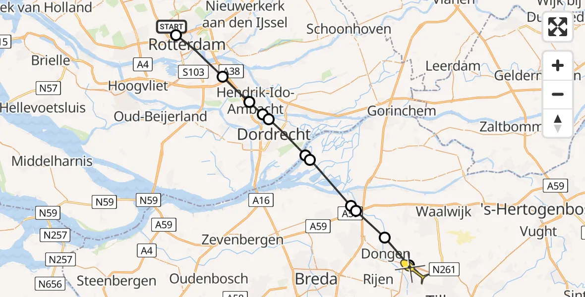 Routekaart van de vlucht: Lifeliner 2 naar Tilburg, Pilotenpad