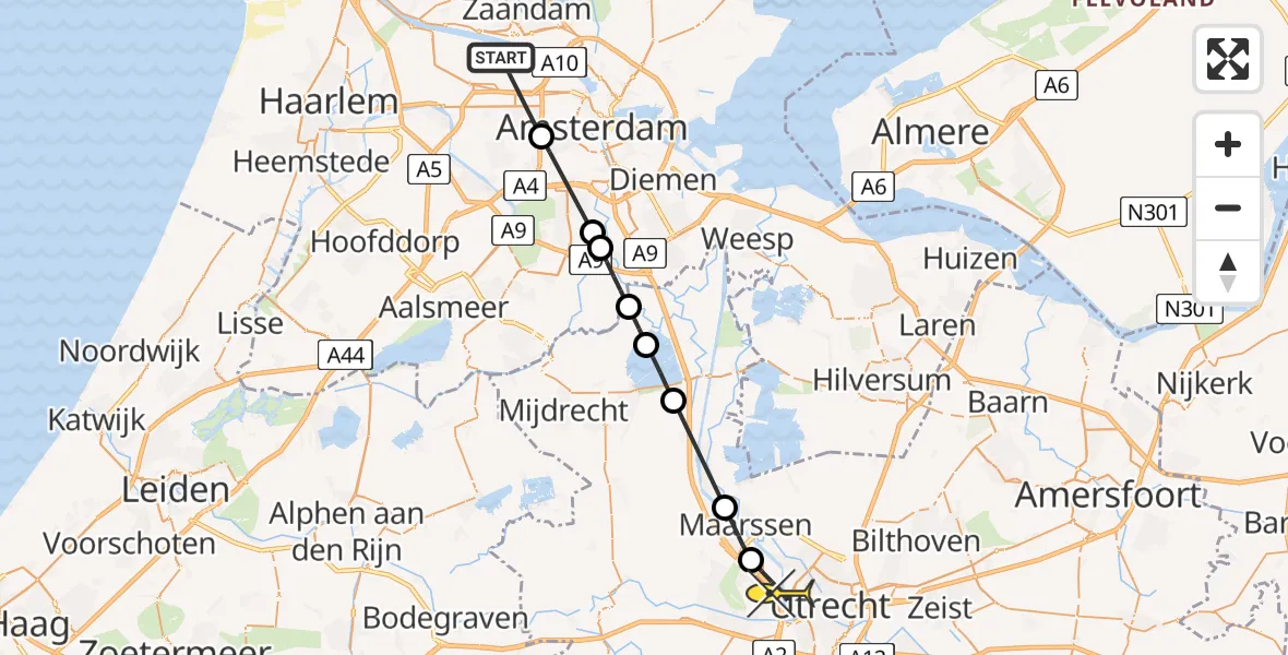 Routekaart van de vlucht: Lifeliner 1 naar Utrecht, Staalmeesterslaan