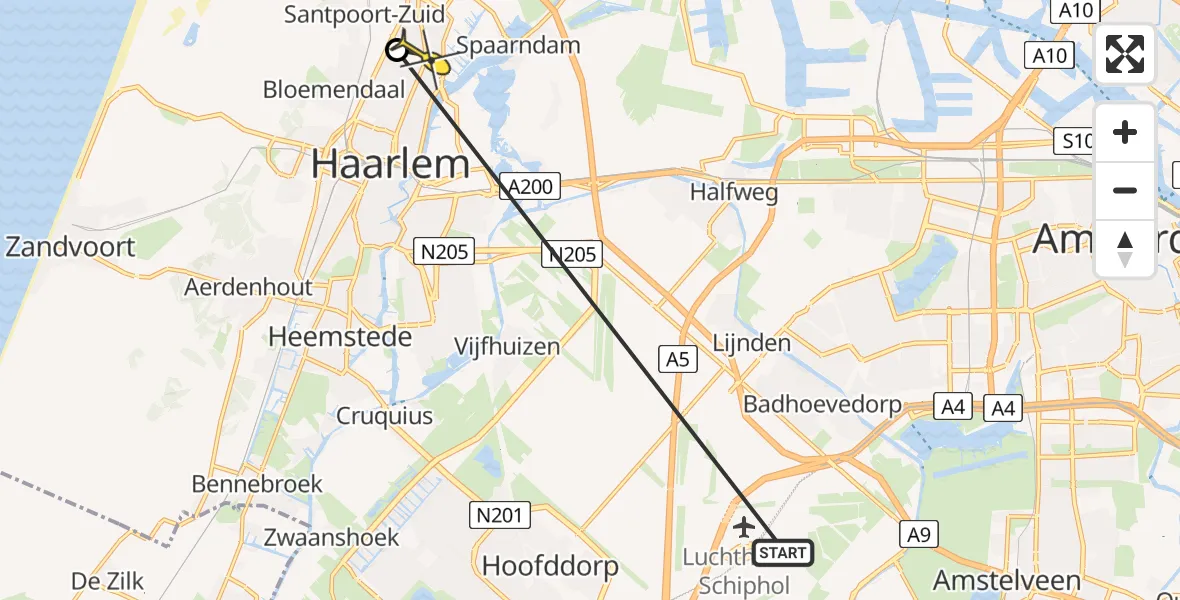 Routekaart van de vlucht: Politieheli naar Haarlem, Schoterbospad