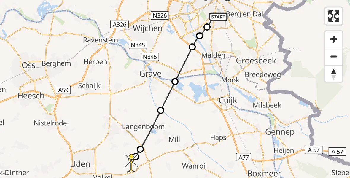 Routekaart van de vlucht: Lifeliner 3 naar Vliegbasis Volkel, Trentsedijk