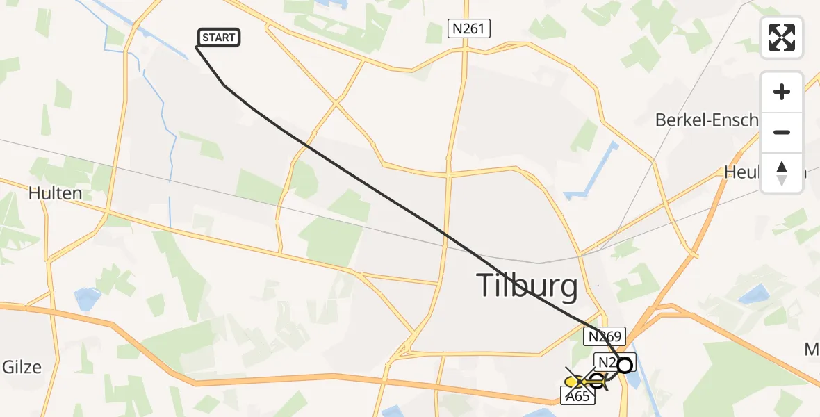 Routekaart van de vlucht: Lifeliner 2 naar Tilburg, Leidschendamstraat