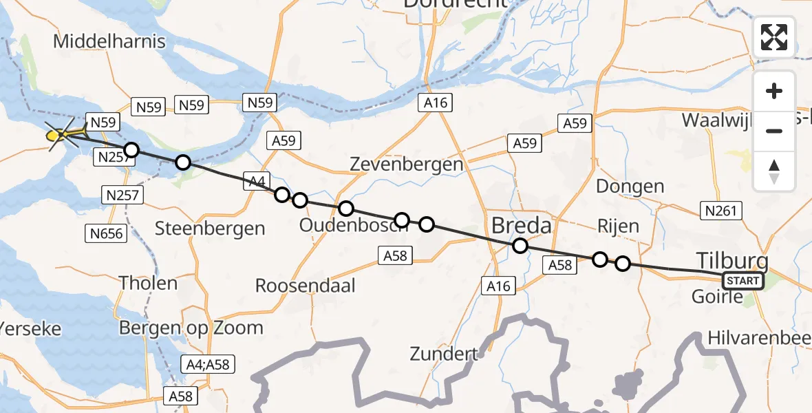 Routekaart van de vlucht: Lifeliner 2 naar Bruinisse, Rimpelaar