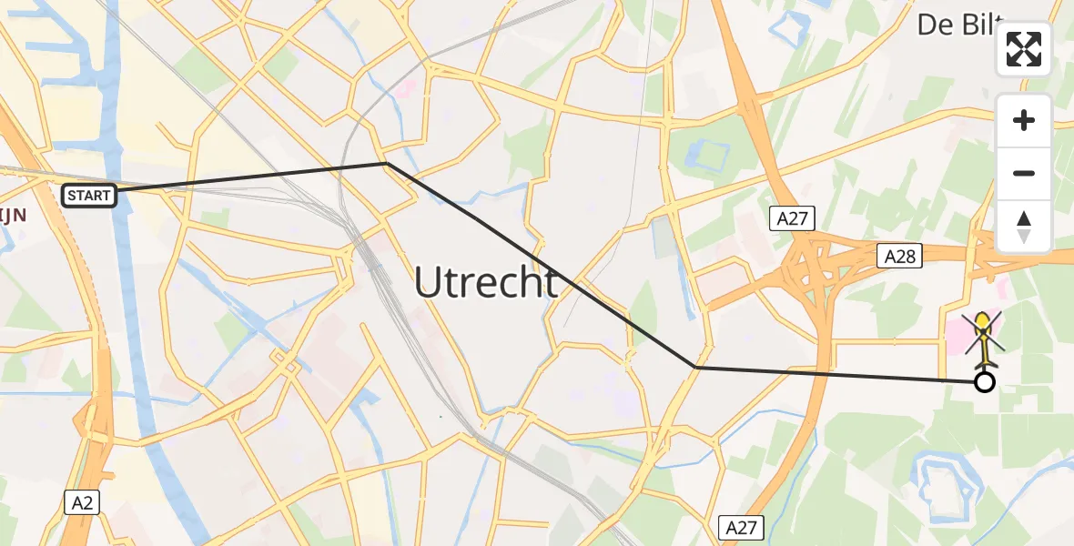 Routekaart van de vlucht: Lifeliner 1 naar Universitair Medisch Centrum Utrecht, Oudenoord