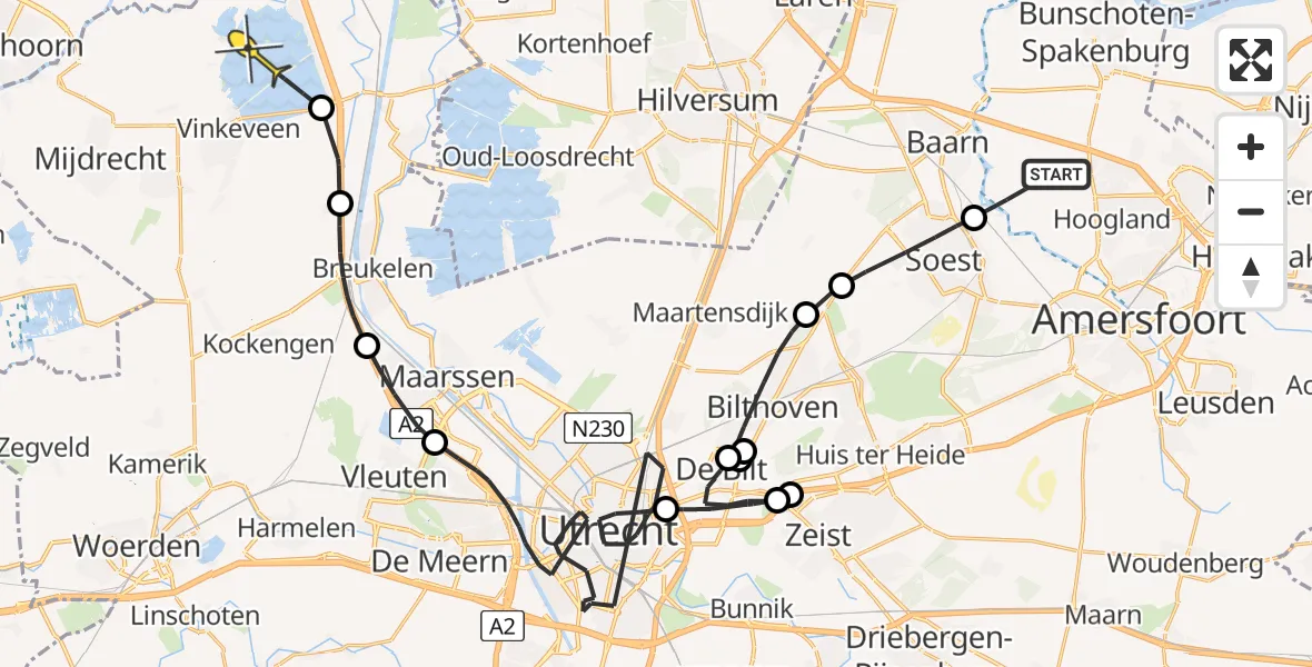 Routekaart van de vlucht: Politieheli naar Vinkeveen, Krachtwijkerweg