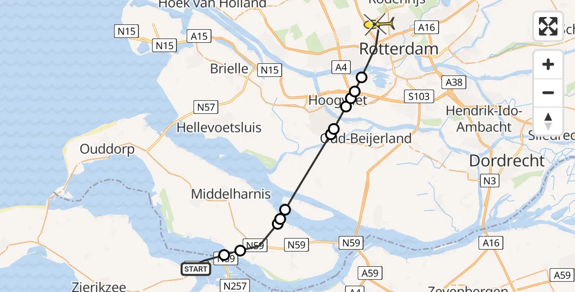 Routekaart van de vlucht: Lifeliner 2 naar Rotterdam The Hague Airport, Strandweg