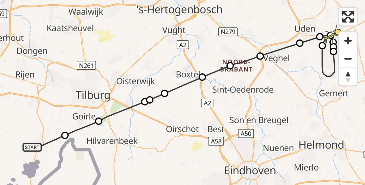 Routekaart van de vlucht: Lifeliner 3 naar Vliegbasis Volkel, Rondweg Volkel