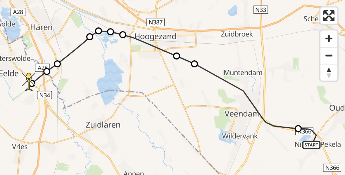 Routekaart van de vlucht: Lifeliner 4 naar Groningen Airport Eelde, Provinciale Weg