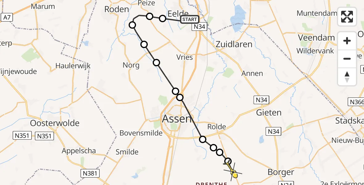 Routekaart van de vlucht: Lifeliner 4 naar Grolloo, Molenweg