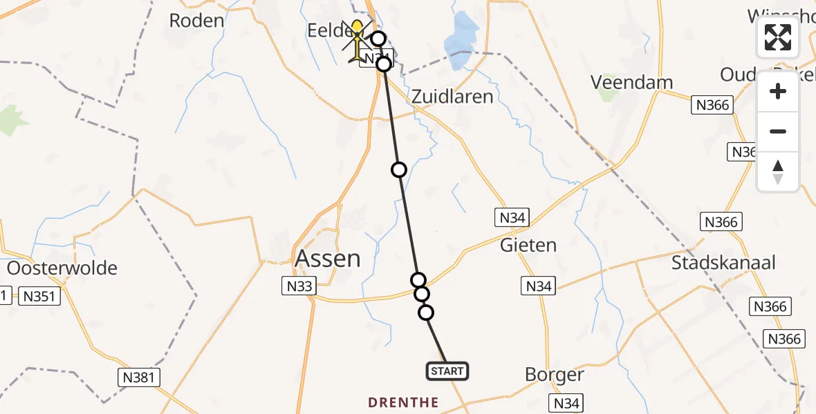 Routekaart van de vlucht: Lifeliner 4 naar Groningen Airport Eelde, Rolderstraat