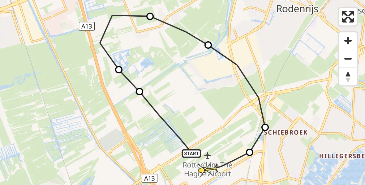 Routekaart van de vlucht: Traumaheli naar Rotterdam The Hague Airport, Hofweg