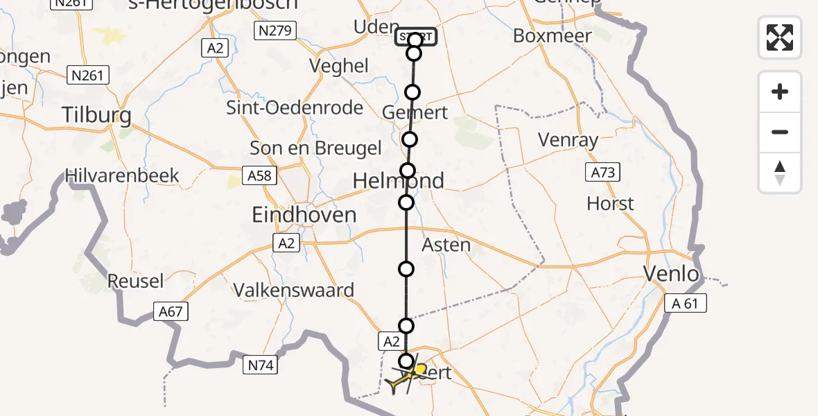 Routekaart van de vlucht: Lifeliner 3 naar Weert, Oosterheidestraat