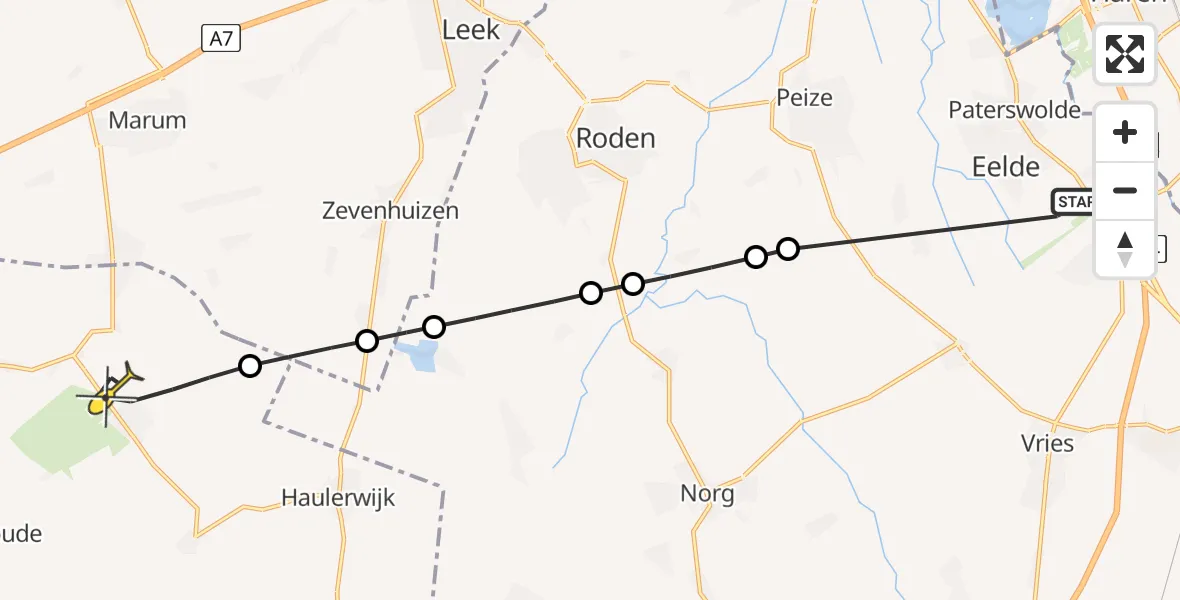 Routekaart van de vlucht: Lifeliner 4 naar Bakkeveen, Vaartweg