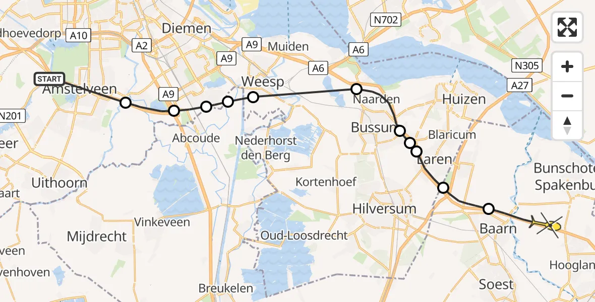 Routekaart van de vlucht: Politiehelikopter naar Bunschoten-Spakenburg, Oude Lodijk