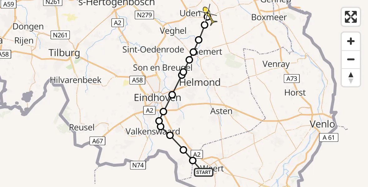 Routekaart van de vlucht: Lifeliner 3 naar Vliegbasis Volkel, Trancheeweg