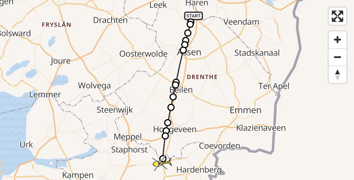 Routekaart van de vlucht: Lifeliner 4 naar Balkbrug, Luchtenburgerweg