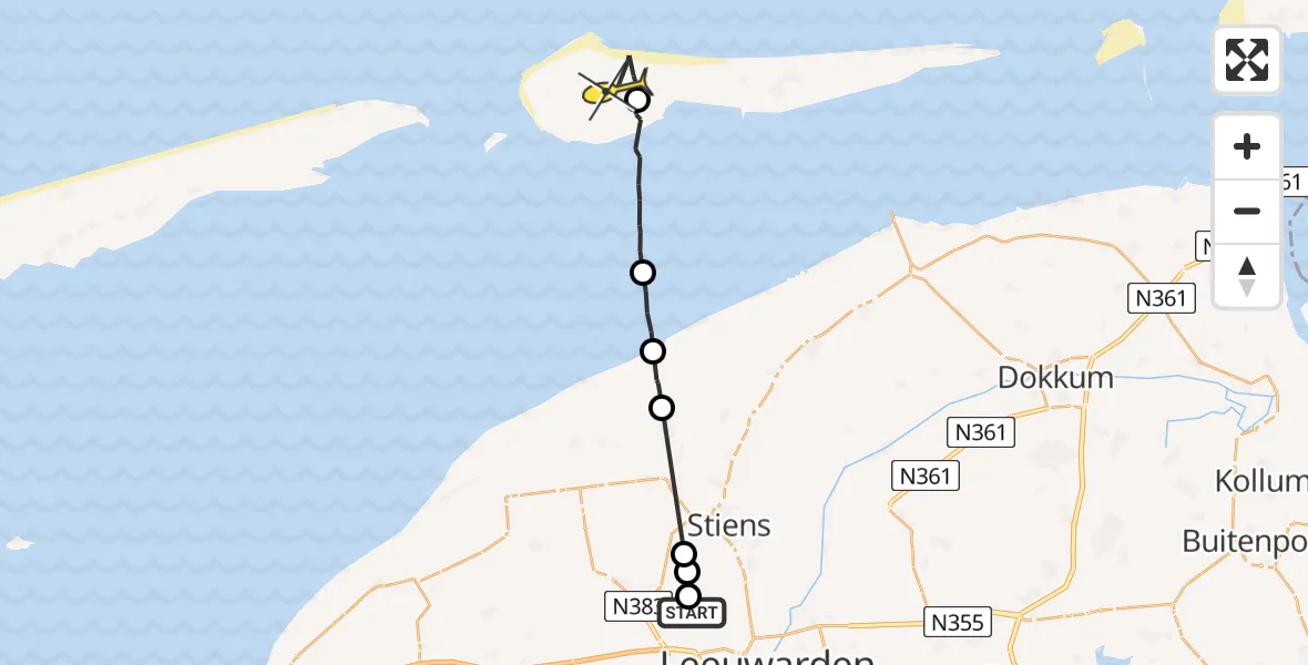 Routekaart van de vlucht: Ambulancehelikopter naar Ameland Airport Ballum, Bitgumerlân