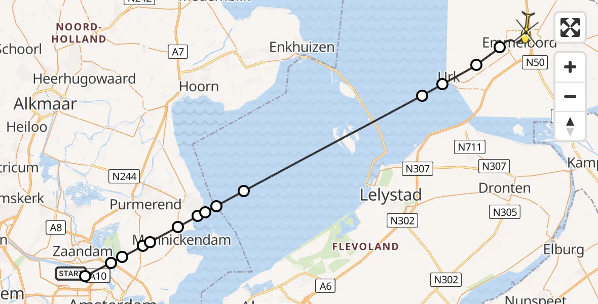 Routekaart van de vlucht: Lifeliner 1 naar Emmeloord, Maltaweg