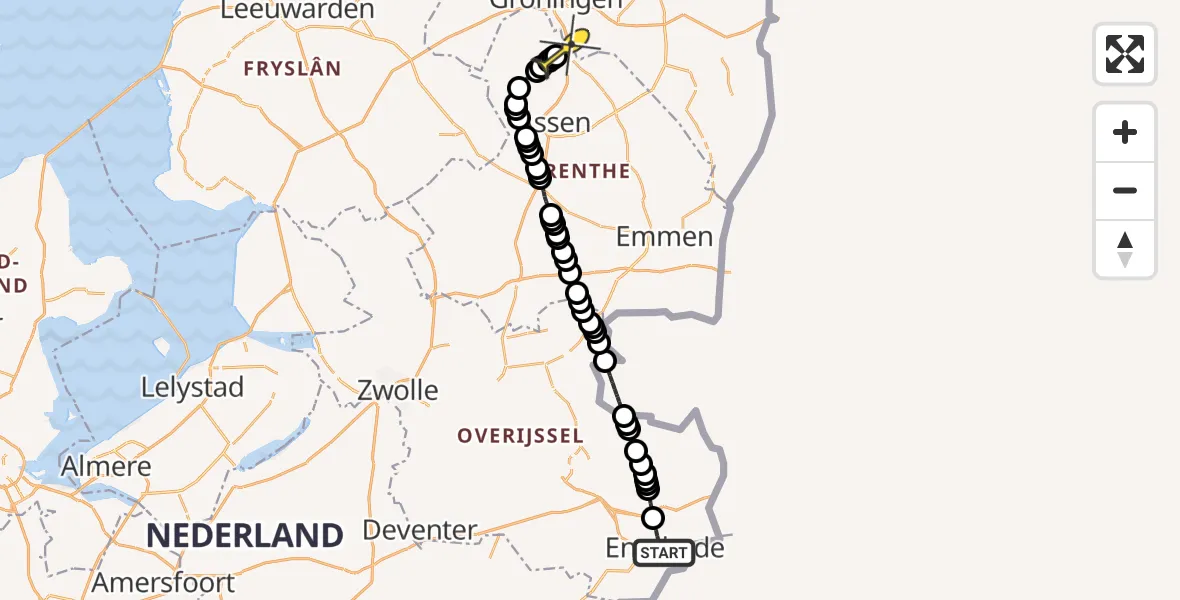 Routekaart van de vlucht: Lifeliner 4 naar Groningen Airport Eelde, Richtersweg