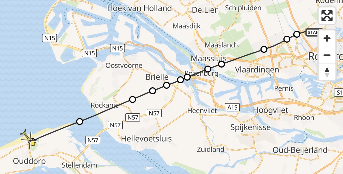 Routekaart van de vlucht: Lifeliner 2 naar Ouddorp, Vliegveldweg