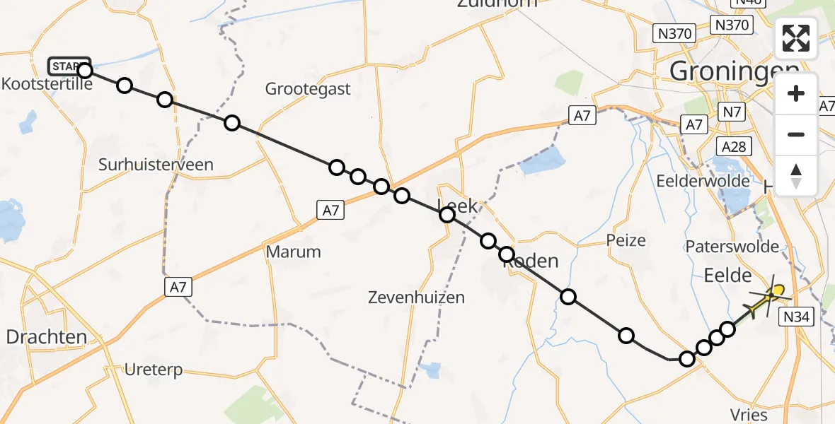 Routekaart van de vlucht: Lifeliner 4 naar Groningen Airport Eelde, Hamsterfeart