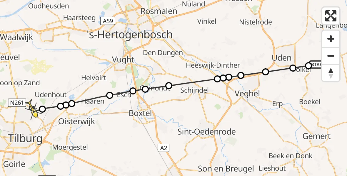 Routekaart van de vlucht: Lifeliner 3 naar Tilburg, Rondweg Volkel