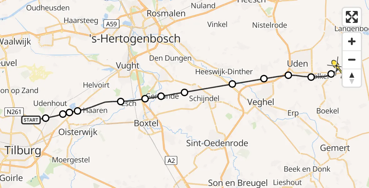 Routekaart van de vlucht: Lifeliner 3 naar Vliegbasis Volkel, Riddershofpad