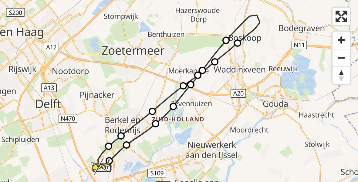 Routekaart van de vlucht: Lifeliner 2 naar Rotterdam The Hague Airport, A16 Rotterdam