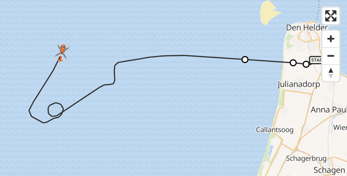 Vluchtroute Kustwachthelikopter Vliegveld De Kooy - , 15 september 2024, 08:07