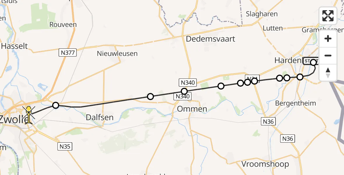 Routekaart van de vlucht: Lifeliner 4 naar Zwolle, Lageweg