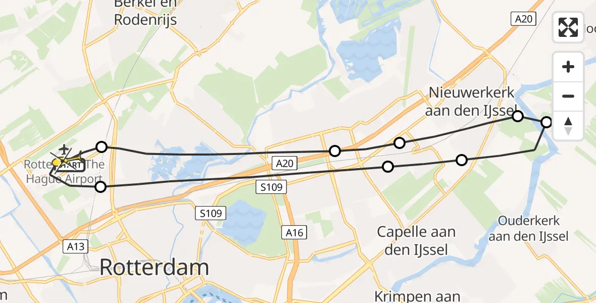 Routekaart van de vlucht: Lifeliner 2 naar Rotterdam The Hague Airport, Van der Duijn van Maasdamweg